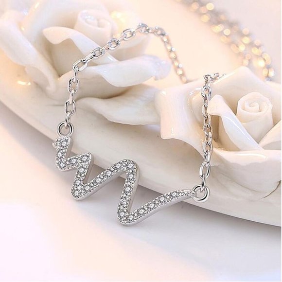 Jewelry - NEW 925 Sterling Silver Crystal Heartbeat Necklace